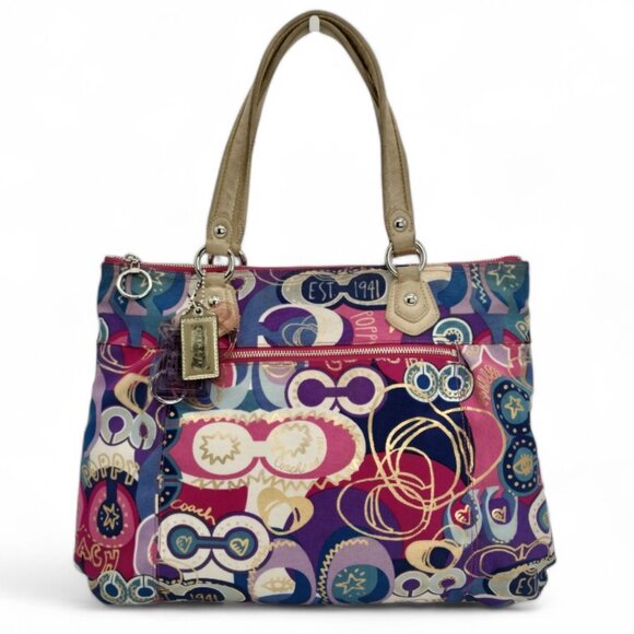 Coach Poppy Pop C Glam Signature Graffiti Pink Gold Large Tote D1120-18342 - Picture 1 of 16